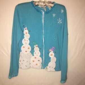 Jack B Quick Petites PS Turquoise Christmas Sweater/Snowmen